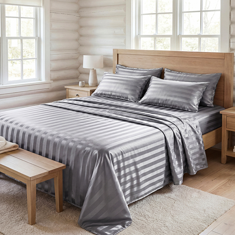 しわになりにくいストライプサテンベッドシーツセット、冷却シル - Fitted Sheet Deep のレビューと価格