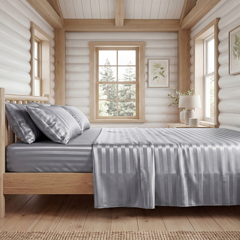 しわになりにくいストライプサテンベッドシーツセット、冷却シル - Fitted Sheet Deep のレビューと価格