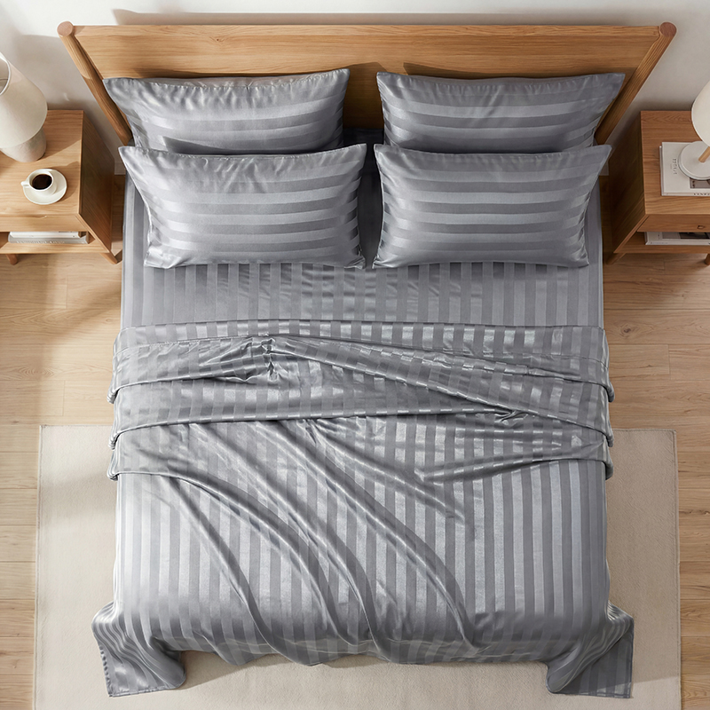 しわになりにくいストライプサテンベッドシーツセット、冷却シル - Fitted Sheet Deep のレビューと価格